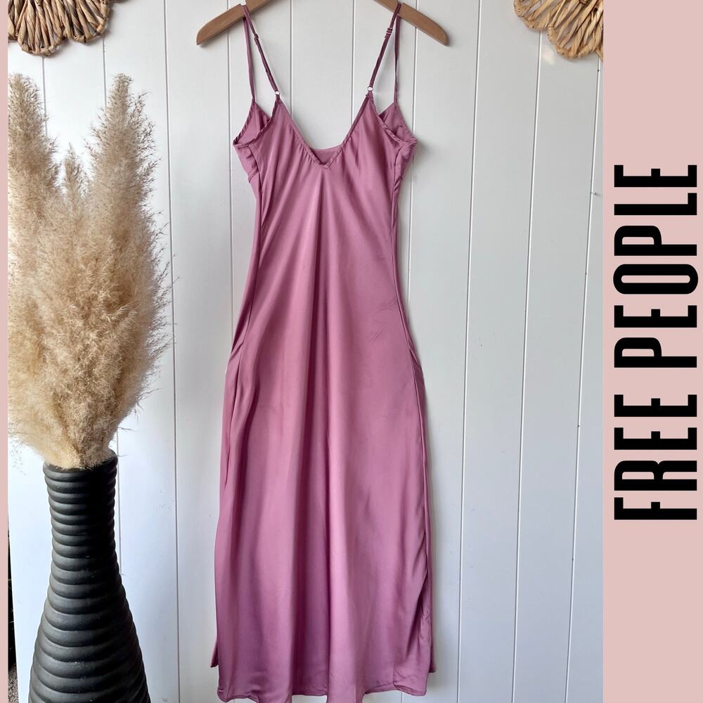 Free People dress midi slip satin slit summer spring femme - Picture 4 of 10